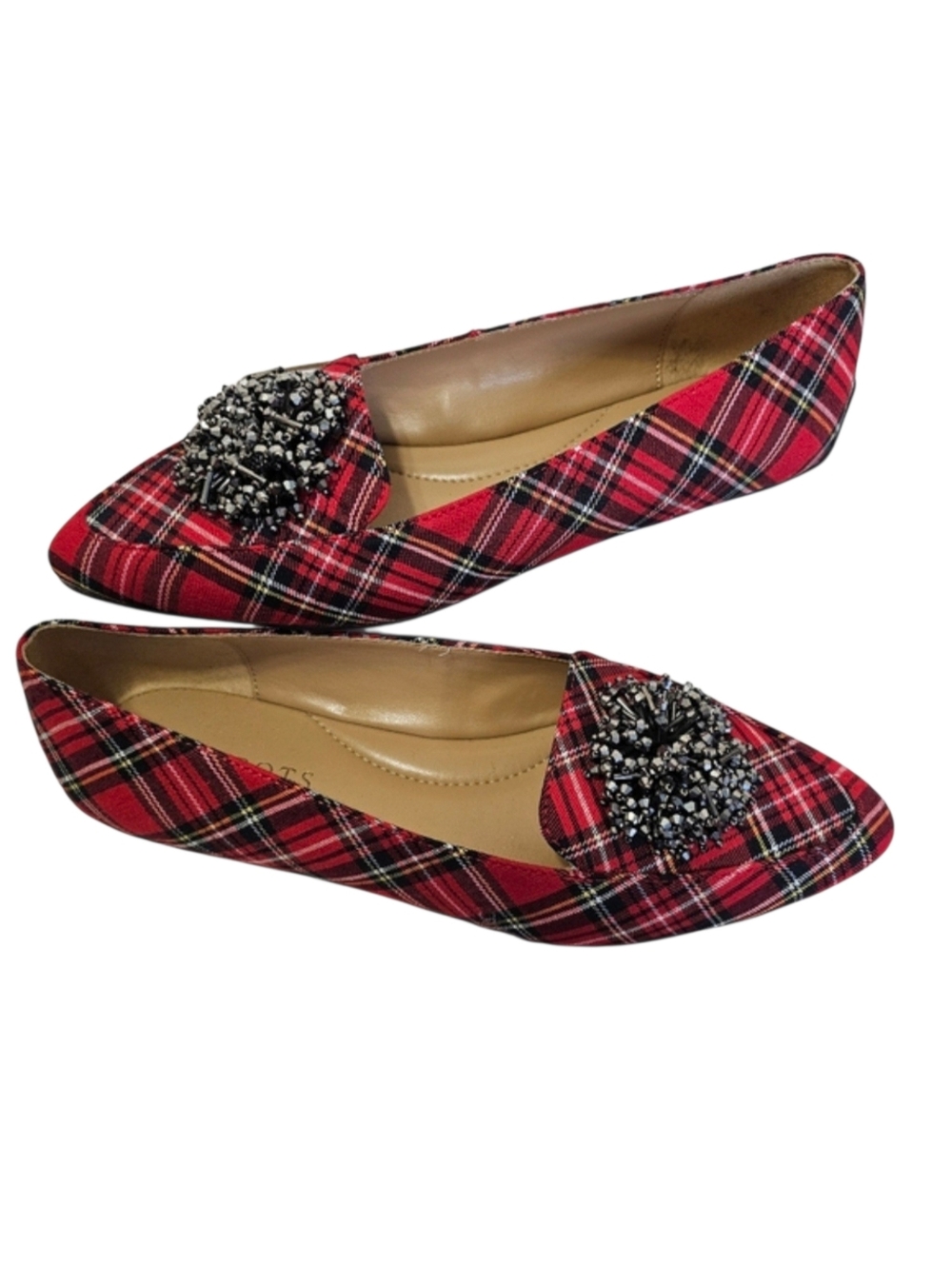 Talbots Francesca Pom-Pom Driving Flats - Tartan Plaid Preppy Classic Shoes 7M